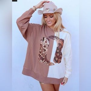 RHINESTONE COWGIRL BOOT COLORBLOCK SWEATER